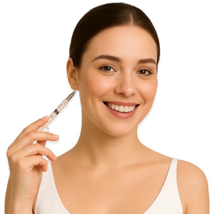 A woman holding a syringe in her hand.