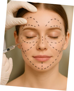 A woman undergoing a facial procedure with a needle, highlighting her beauty and skincare routine.
